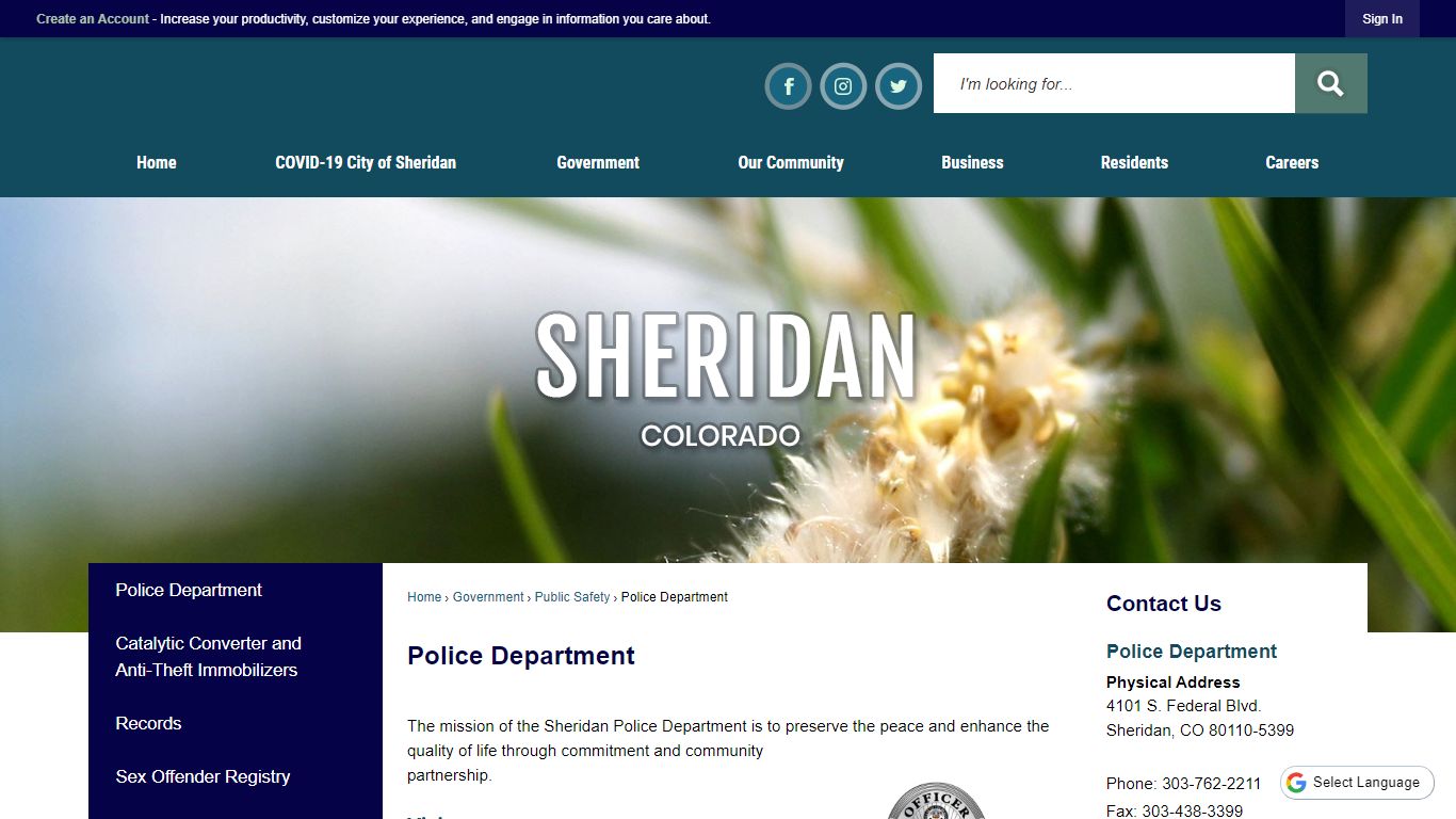 Police Department | Sheridan, CO - Official Website